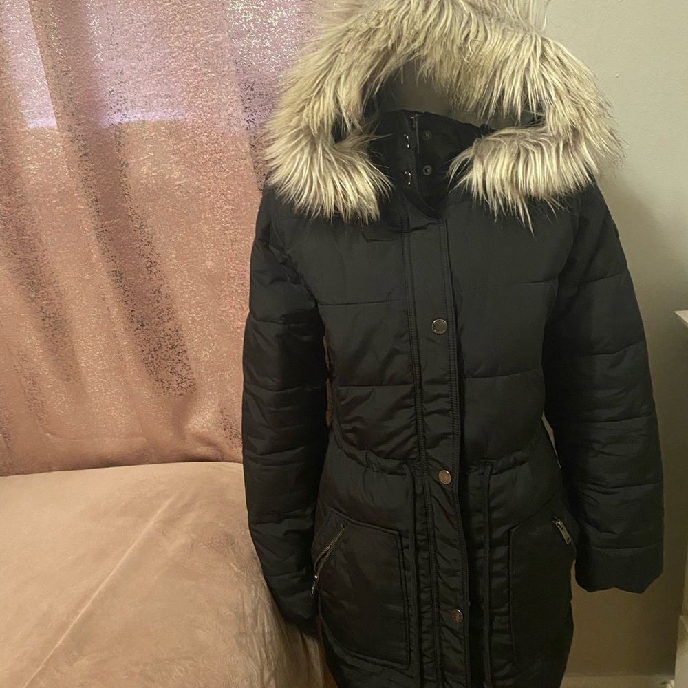 Black Sherpa lined Puffer Jacket